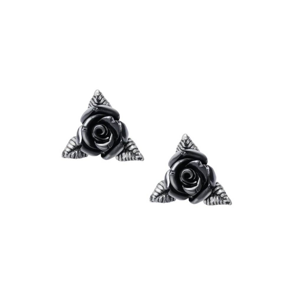 Alchemy Gothic Ring O'Roses Ear Studs Black Roses Pair Surg Post Earrings NWT - Picture 5 of 5